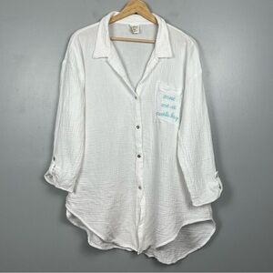 Golden Sun white Good Vibes Cotton Gauze Shirt embroidered pocket, medium/large.